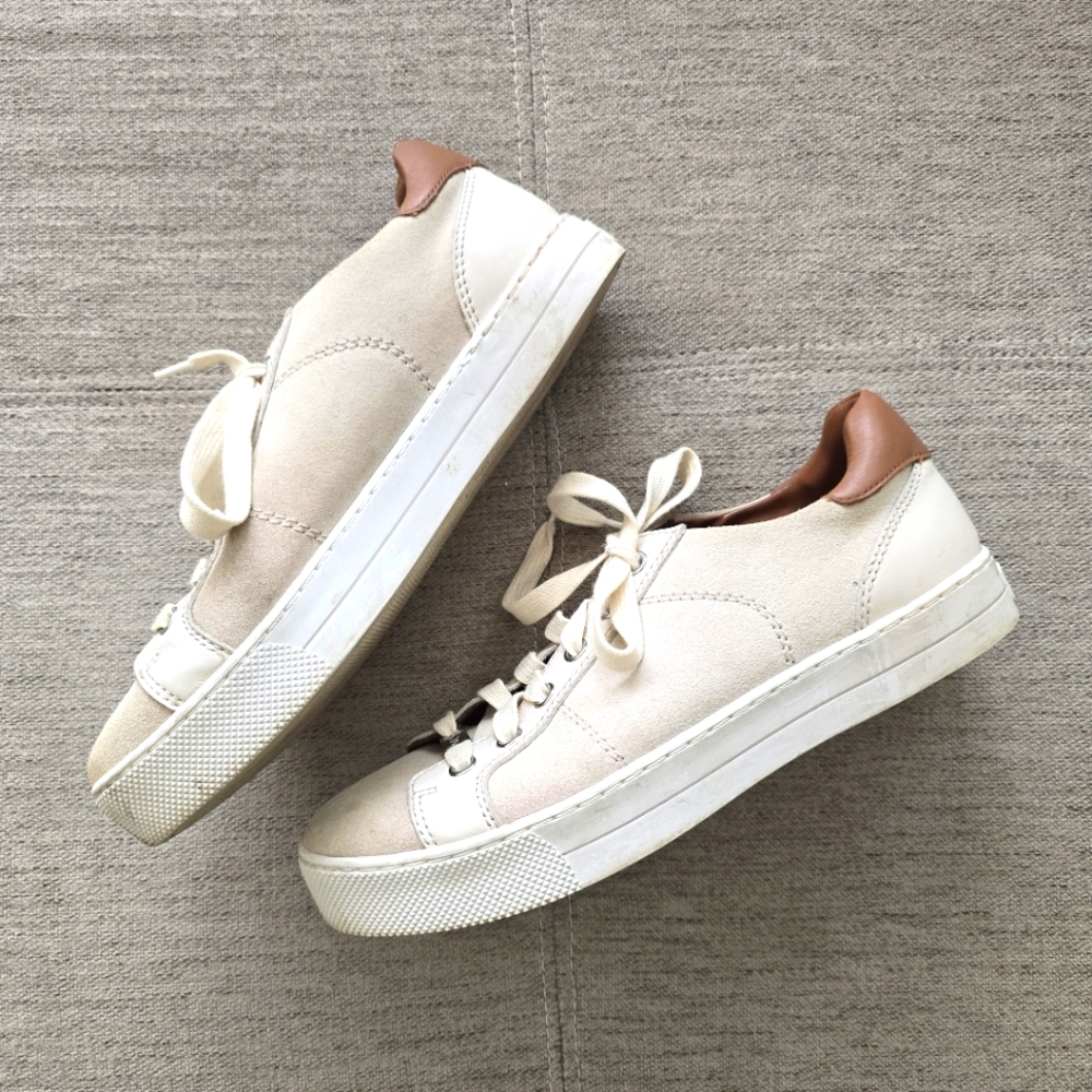Coach Paddy Suede & Leather Cream Lace-Up Sneakers Sz 8.5